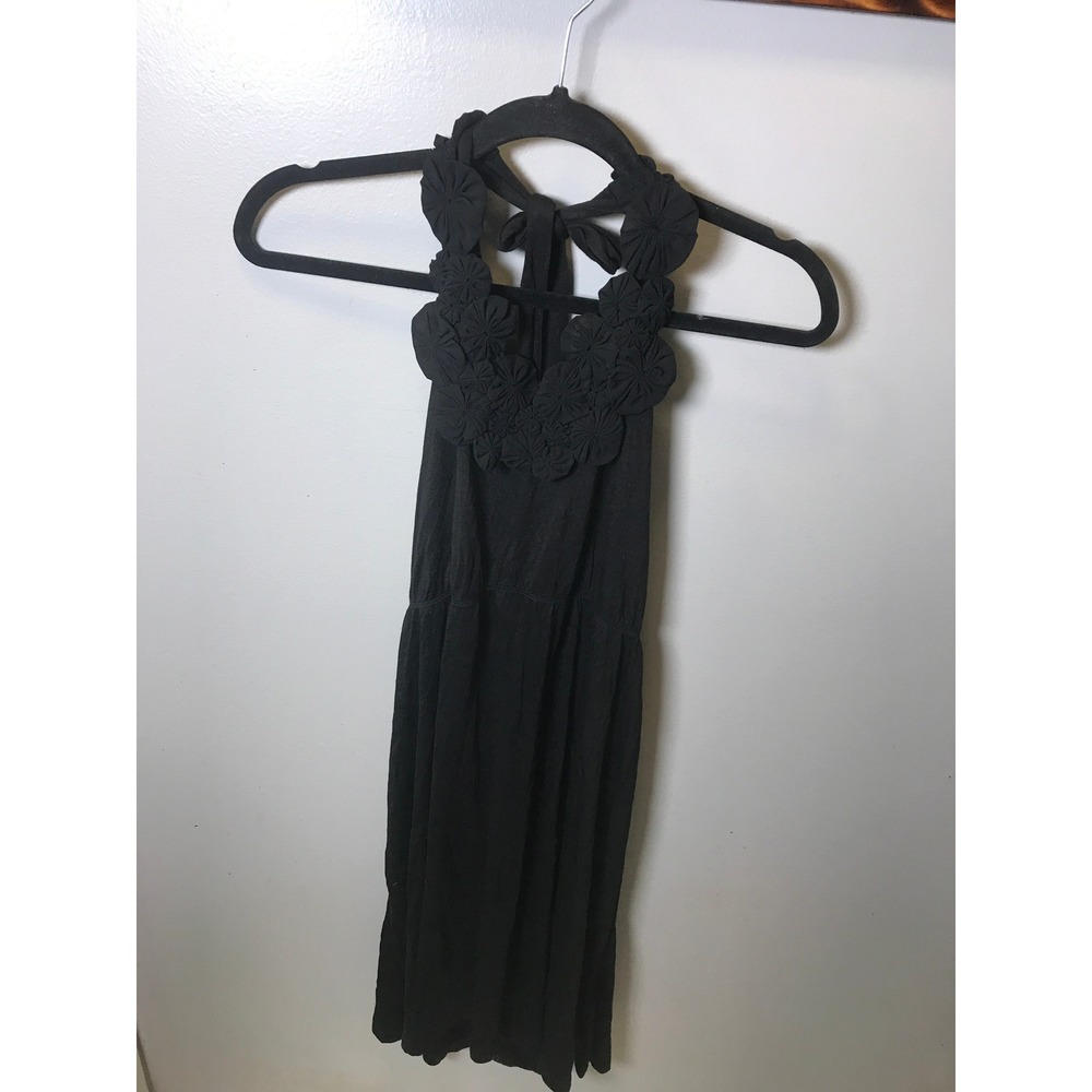 Spiegel Womens Black Floral Applique Halter Tie Back Midi Dress XL